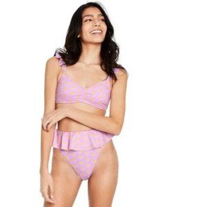 Stoney Clover Ln x Target NWOT WM Purple Hearts Hi-Leg Flutter Swim Bottom SZ XS